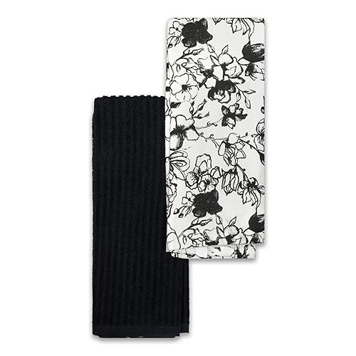 Frigidaire Blyth 2-Piece Cotton Kitchen Towel Set-Black and Flower Print