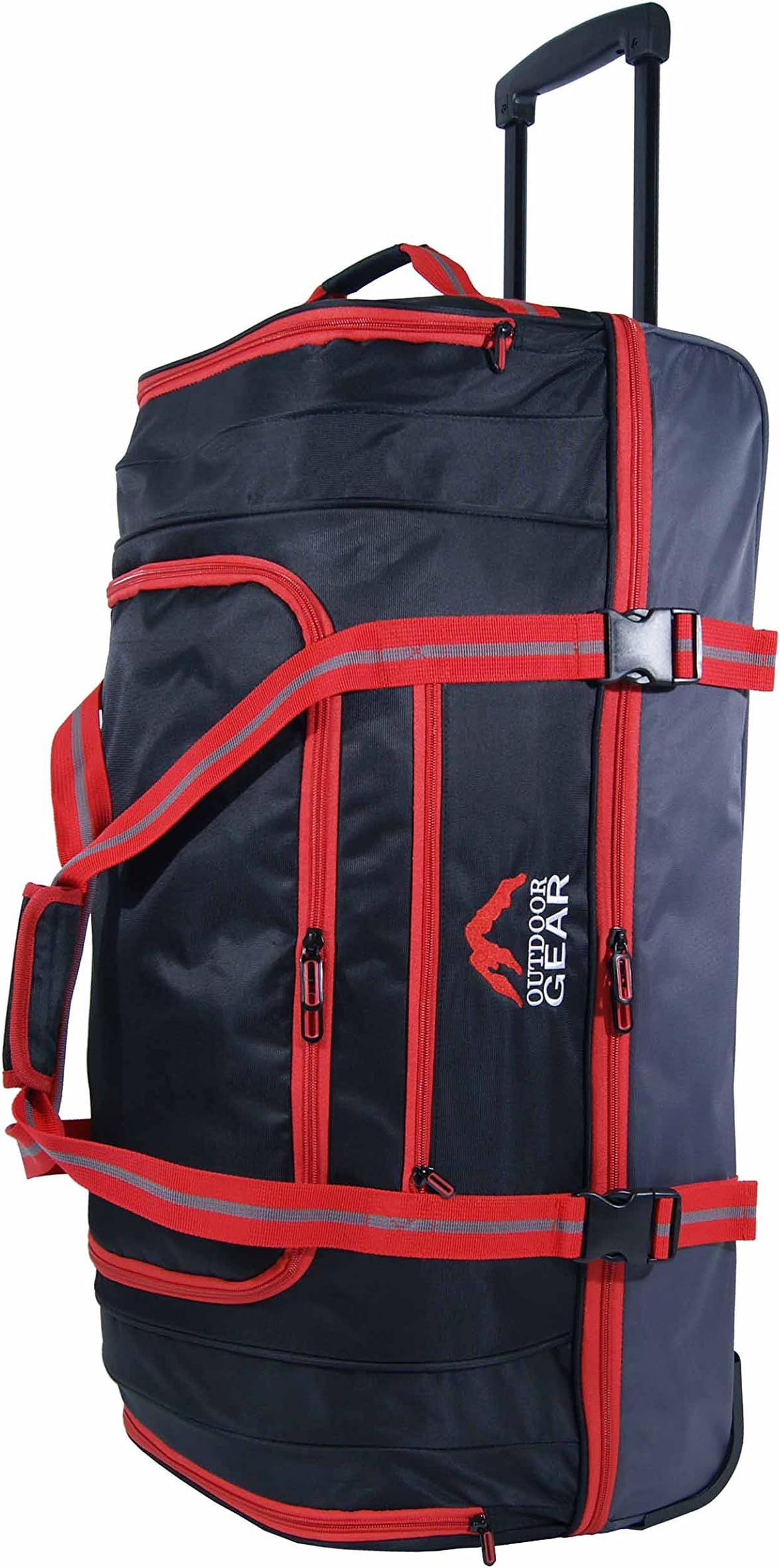 Medium 26"/66cm Rolling Drop Bottom Duffel Hard Wearing Super Lightweight Travel Sports Weekend Business Big Carry Cargo Holdall Luggage Travel Bags Suitcases Bag 2 Wheels (26" Medium, Black/Red)