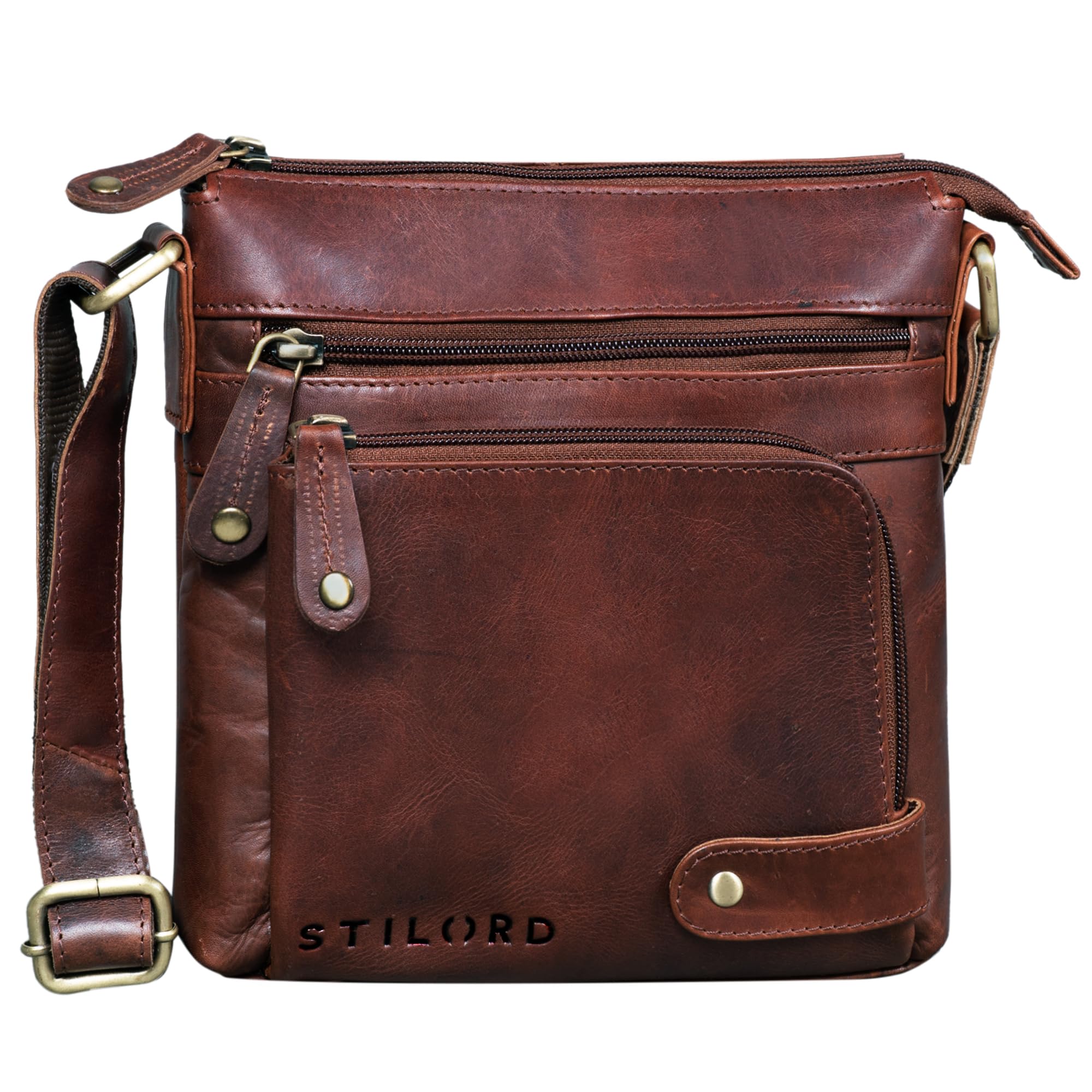STILORD "Cameron" Leather Shoulder Bag Small for DIN A5 Documents 8.4 Inch Tablet Cross Body Bag Satchel Pouch Messenger in Genuine Leather Colour:Porto - Cognac