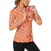 WOWENY Women's 3/4 Sleeve Athletic Golf Shirts Quarter Zip Pullover Collared T-Shirt Workout Print Tennis Top