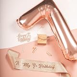ZSYIULIA Rose Gold 5th Birthday Decorations Girl Sash Tiara Balloon Cake Topper view 5