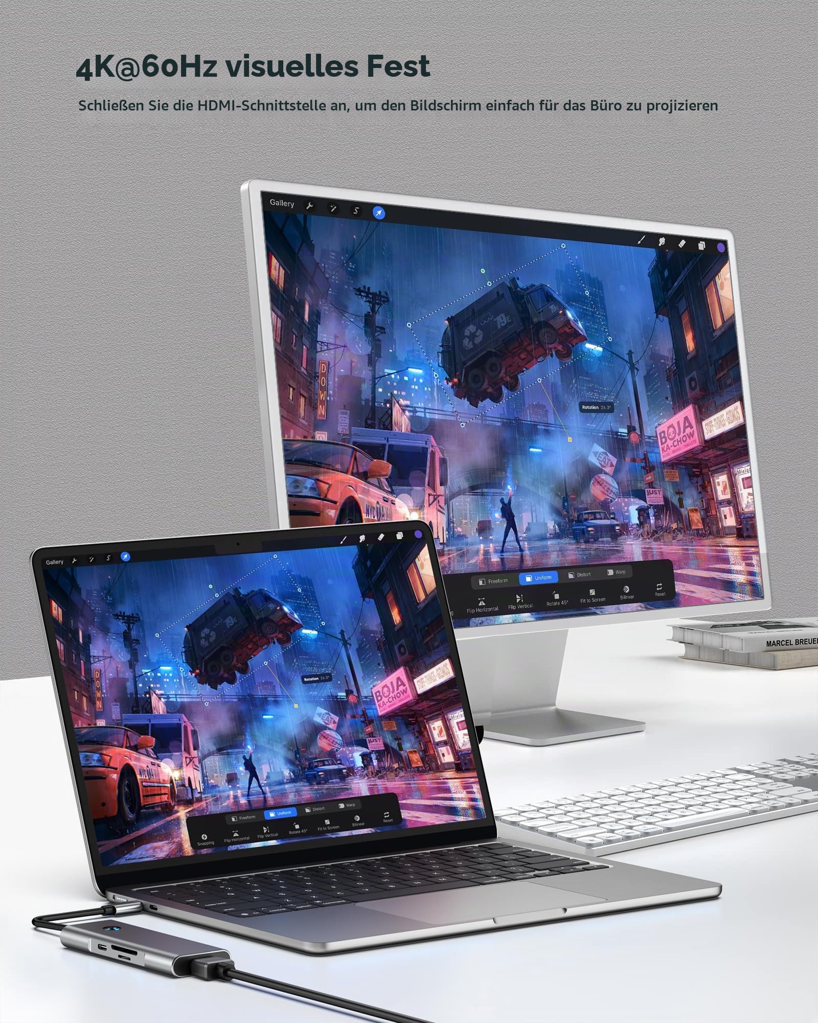 USB C HUB for iPad Pro Adapter 4K 60Hz HDMI, 100W PD, SD/TF Card Reader, 3 USB A Port, 3.5mm Audio Jack, 9 in 1 USB C Dock for iPad Air/Galaxy Dex/Tablet/MacBook/iMac/iPhone 17/Steam Deck/HP/Dell 2