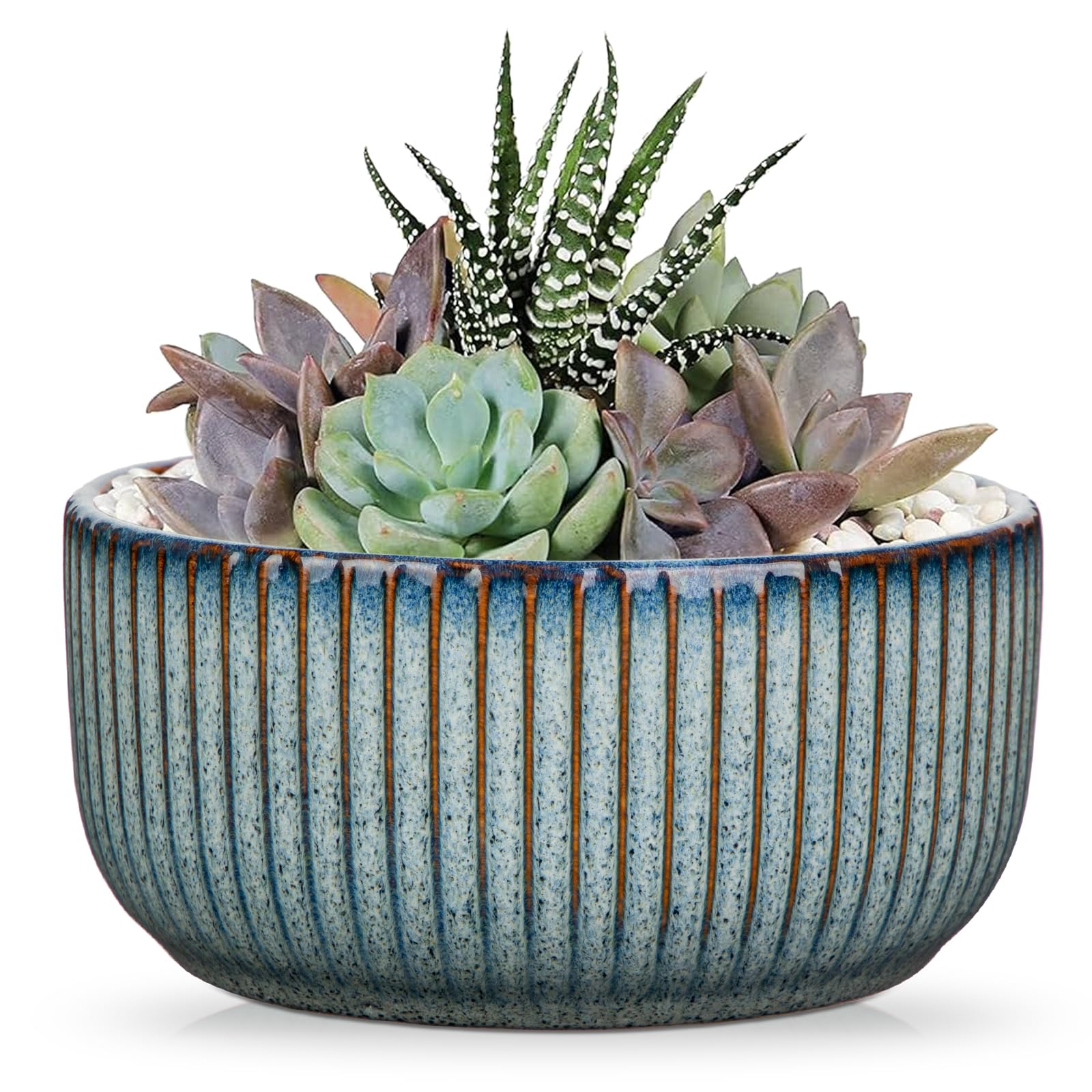 Photo 1 of Plant Pots Indoor with Drainage Hole 6 inch Ceramic Plant Pot Grey Blue Succulent Pot Small Round Planters for Indoor Outdoor Plants Bonsai Bowl Decorative Flower Pots for Orchid Cactus Snake Plant
