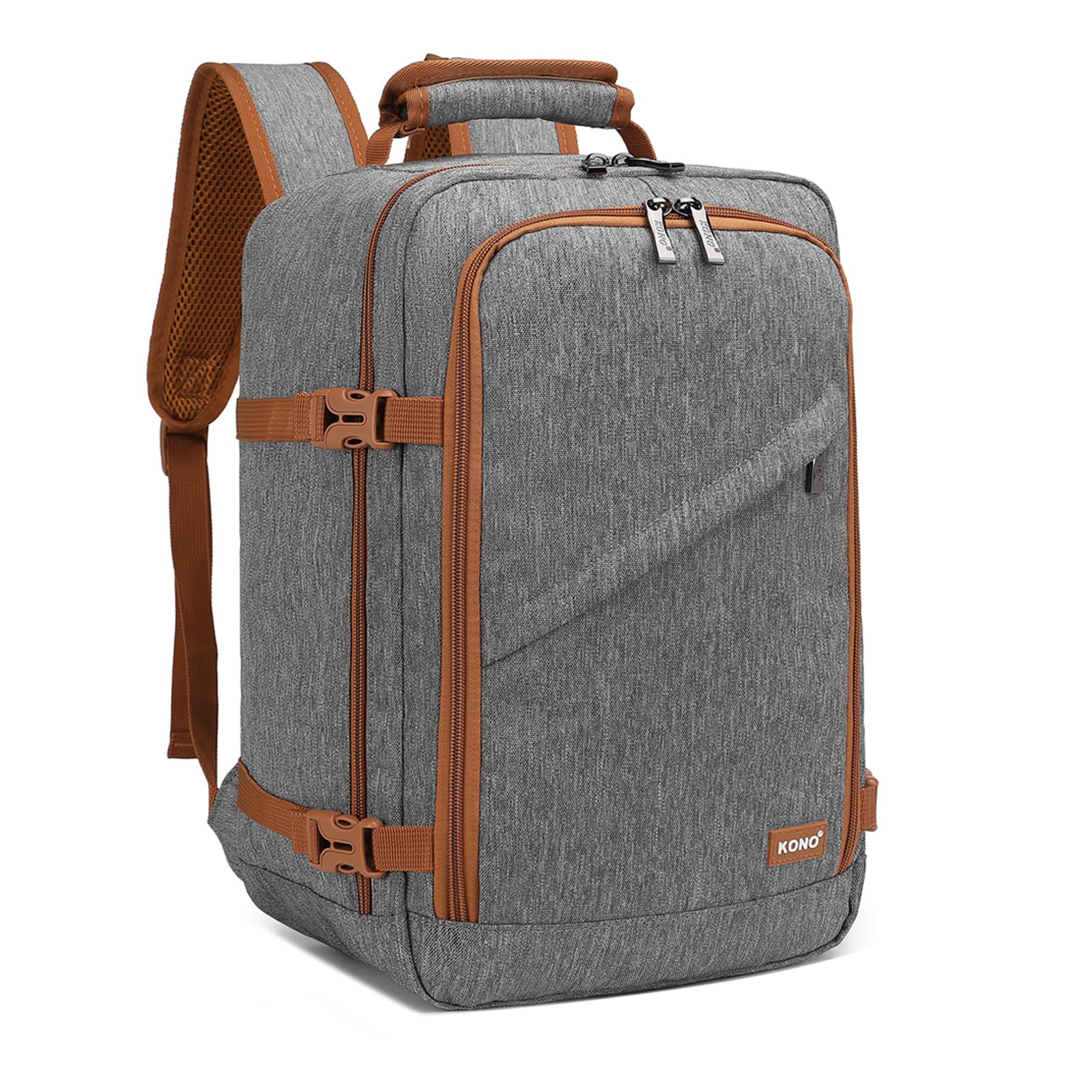 Photo 1 of Kono Carry on Backpack, 16" Airplane Approved Under Seat Travel Backpack for Men and Women, Waterproof Lightweight Daypack for Flight 20L (Grey/Brown, Small)