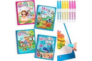 WHISTENFLA 4 Pack Water Coloring Books, Reusable Water Painting Book Unicorn Dinosaur Animal Ocean Painting for Toddlers Educational Learning Kits Gifts