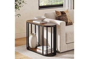 Tribesigns Narrow End Table with Storage, 2-Tier Industrial Side Table with Black Metal Frames, Small Nightstand Bedside Tabl