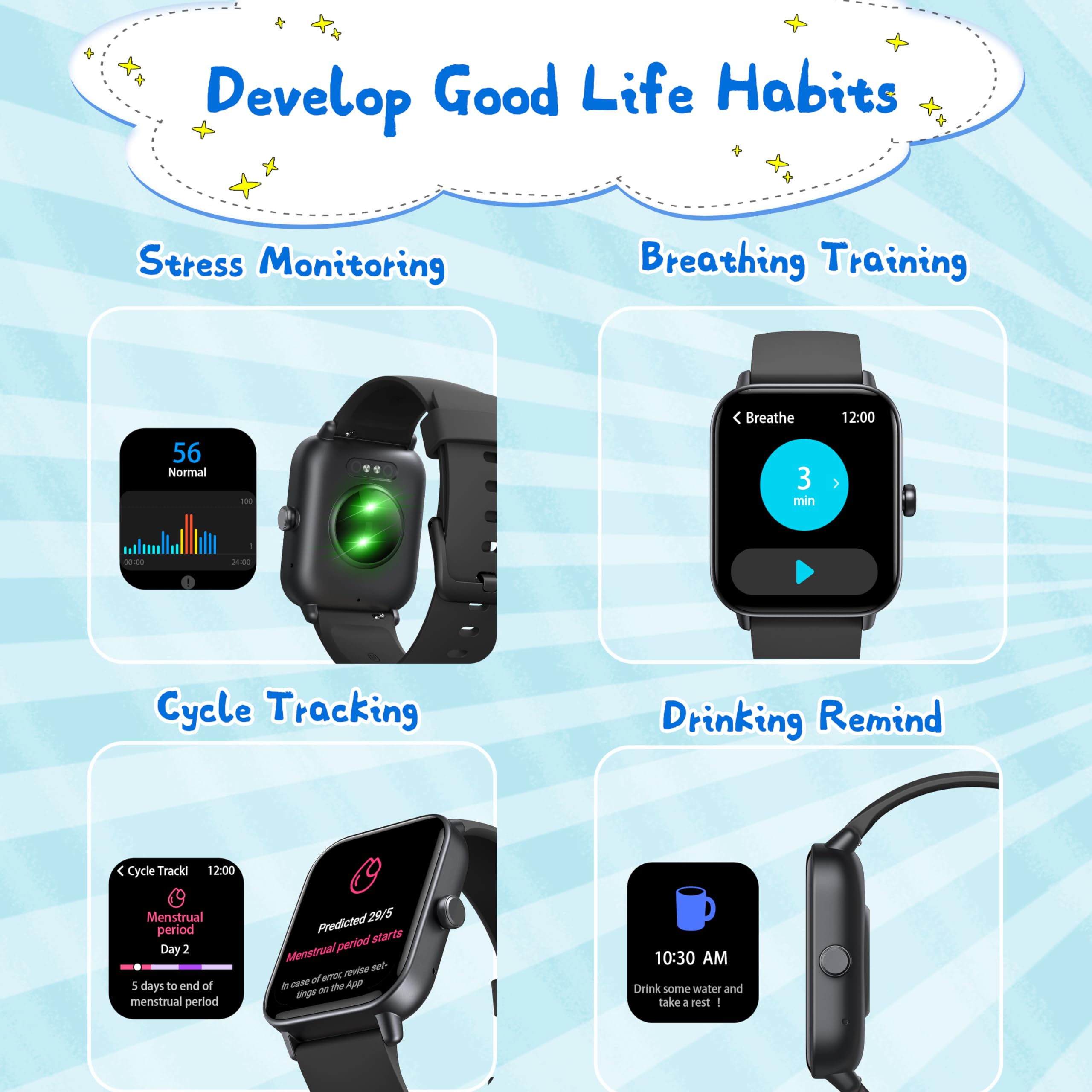 KALINCO Kids Smart Watch for Boys Girls Teens, IP68 Waterproof Swimming Smartwatch, 1.8'' Fitness Activity Tracker with 100 Sports, Make/Answer Call, Heart Rate/Sleep Monitor, Valentines Gift for Kids