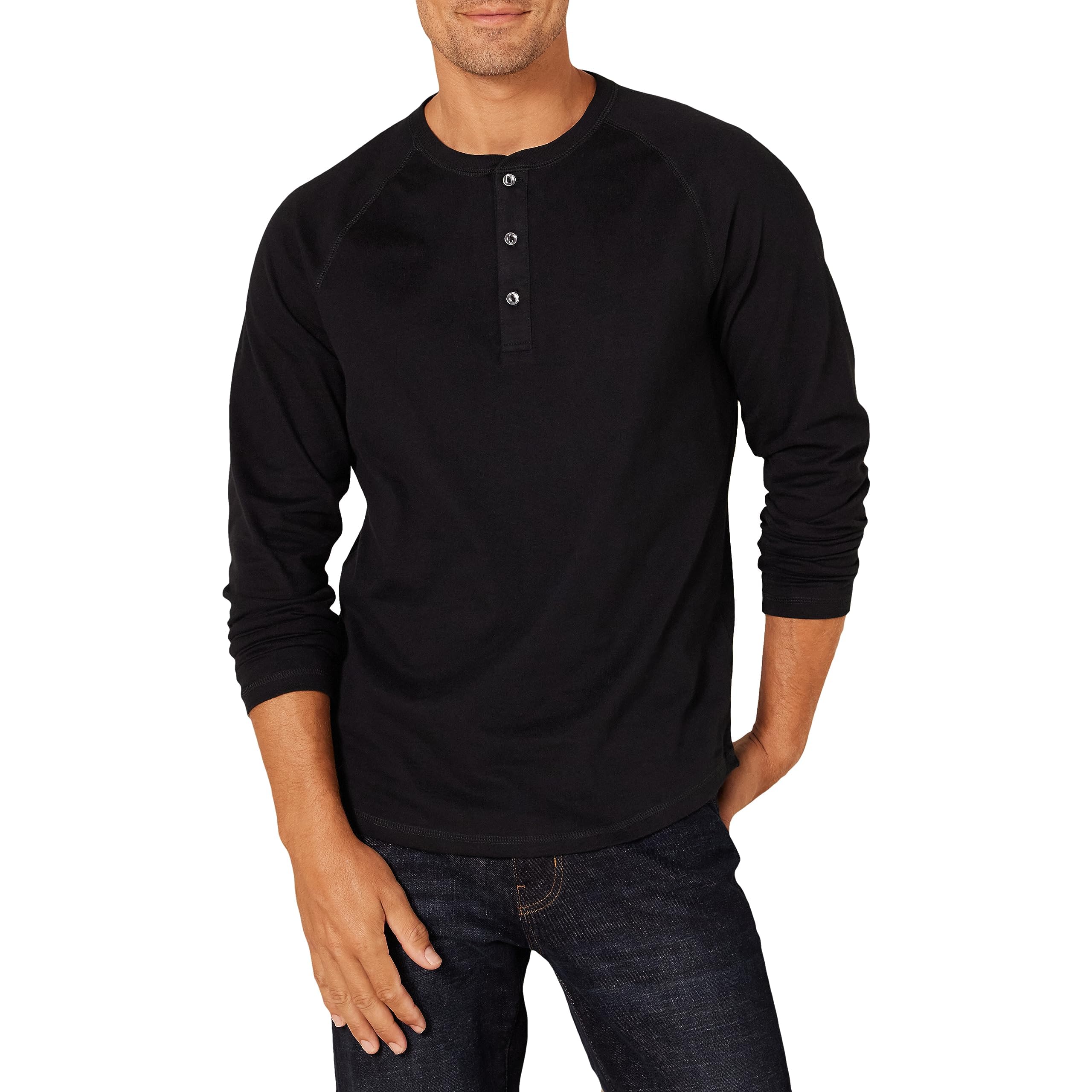 Photo 1 of Amazon Essentials Men's Slim-Fit Long-Sleeve Henley Shirt, Black, X-Large