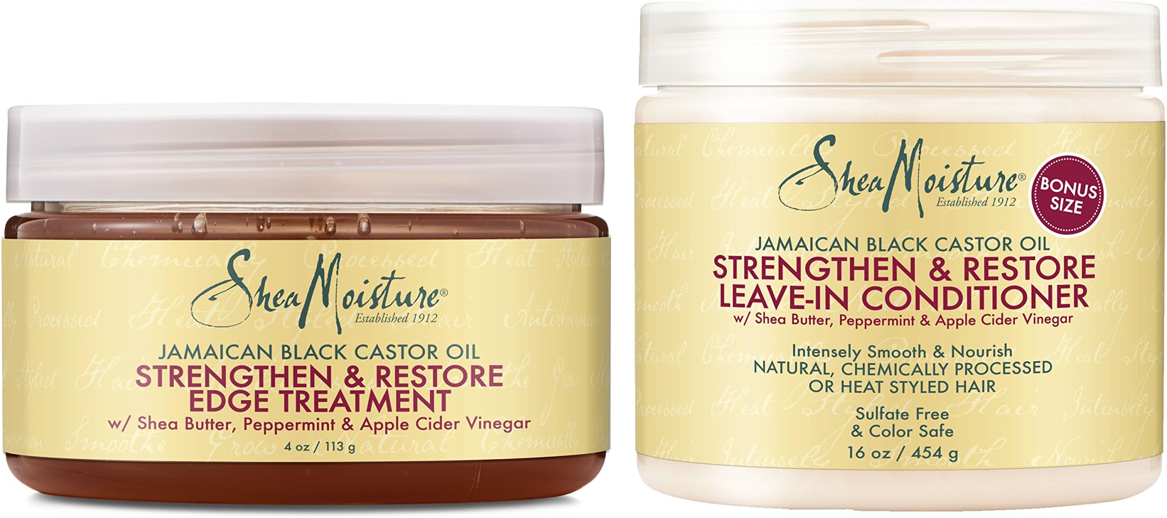 Shea Moisture Jamaican Black Castor Oil Combination Pack – Strengthen & Restore - Leave-In Conditioner, 16 Oz, Edge Treatment, 4 Oz