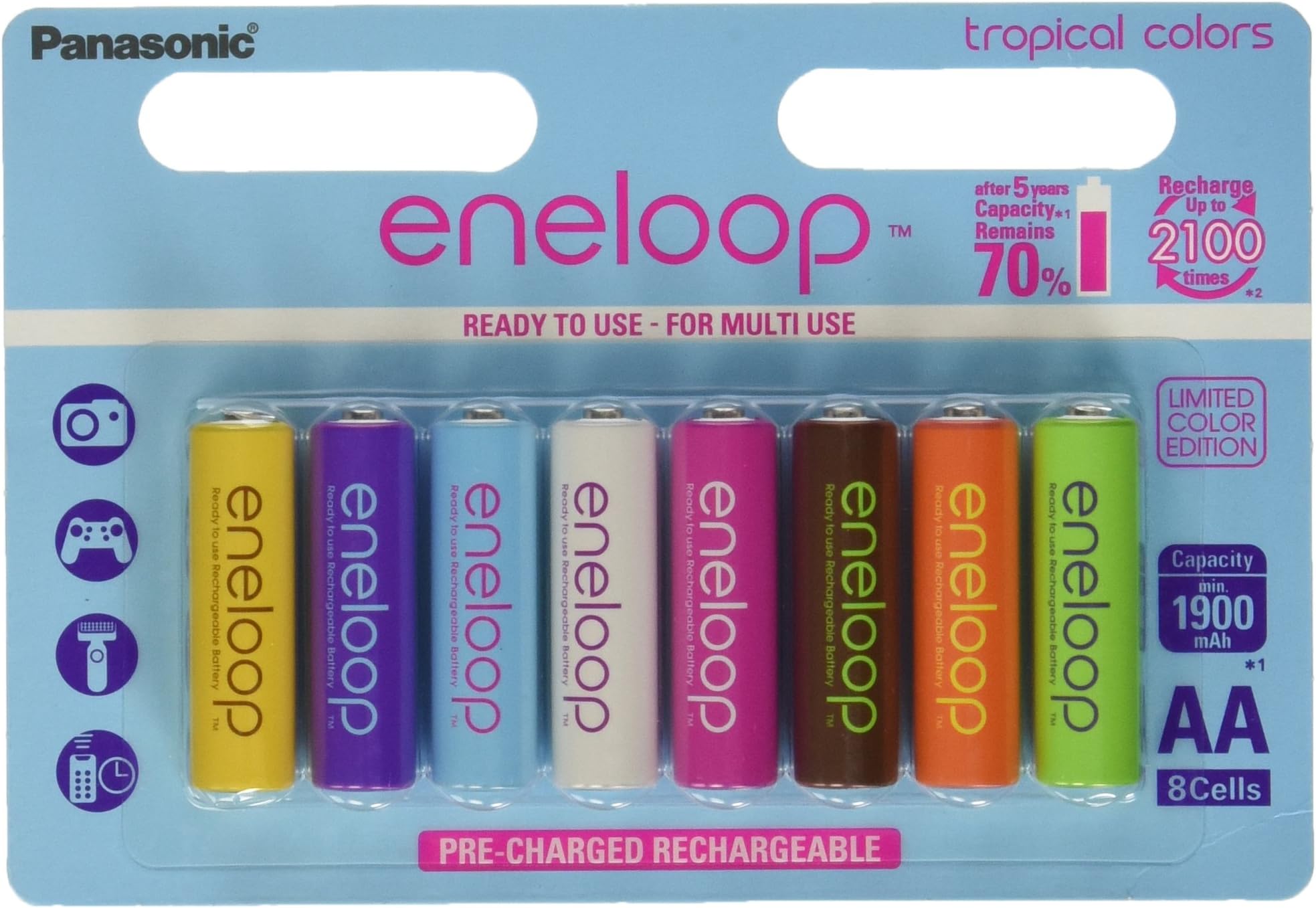 New Panasonic Eneloop 4th Generation eneloop"Tropical Limited Edition" 8 Pack AA NiMH Pre-Charged Rechargeable Batteries