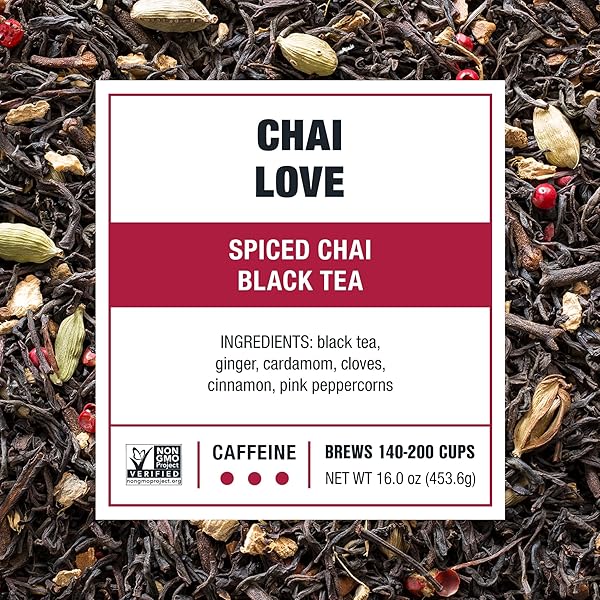 TIESTA TEA – CHAI LOVE, LOOSE LEAF, SPICED CHAI BLACK TEA, PREMIUM HIGH CAFFEINATED BLEND, MAKE HOT OR ICED & BREWS UP TO 200 CUPS, 16 OUNCE RESEALABLE BULK POUCH