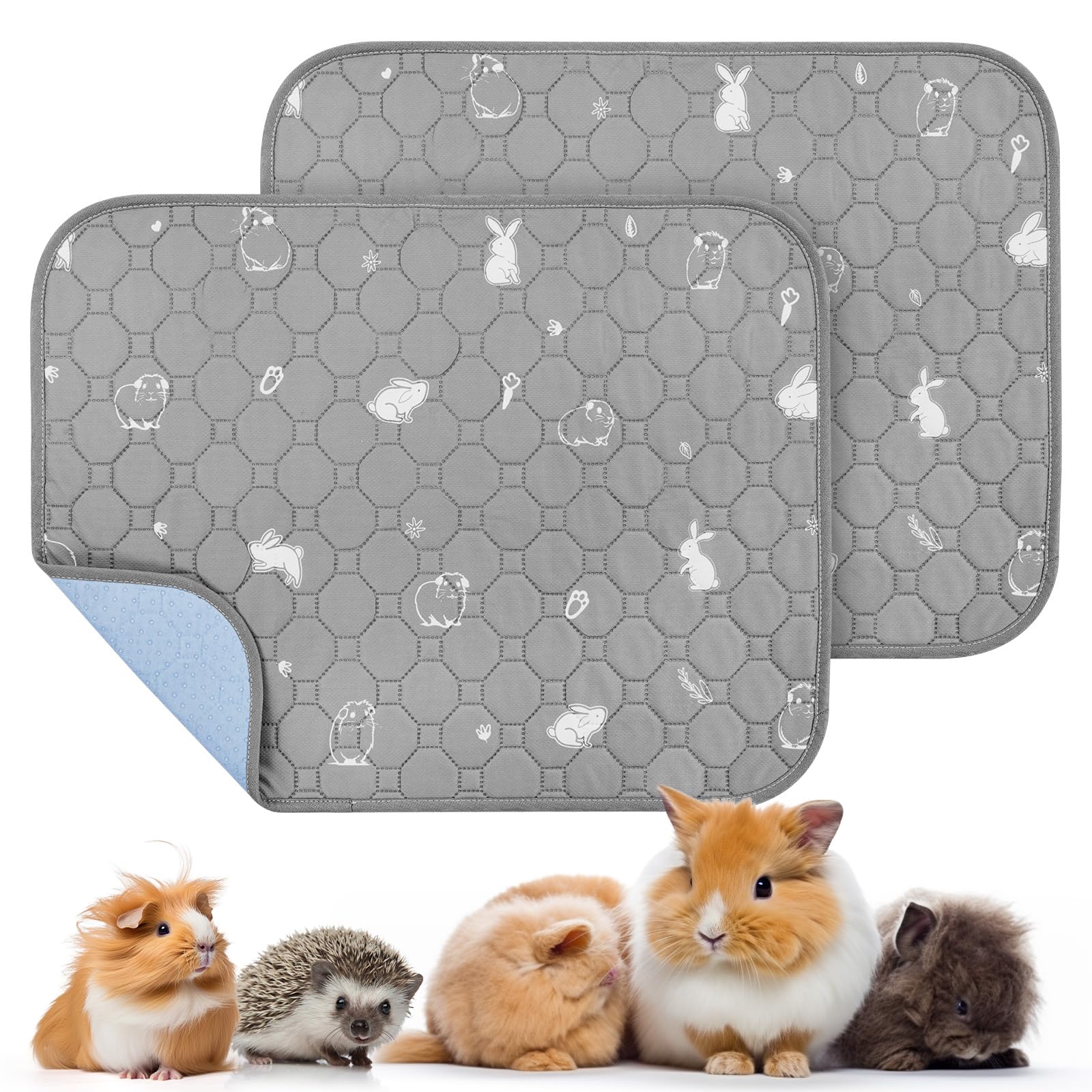 PICK FOR LIFE 2 Packs Guinea Pig Cage Liners - Washable Reusable Pee Pad, Waterproof Fast Absorbent Mat, Non-Slip Bedding for Small Animals - Chinchilla, Rabbit, Hamster, Puppy - 45x60 cm
