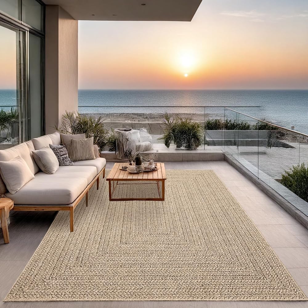 the carpet Kansas Robust Indoor Outdoor Rug Natural Jute Look 240 x 340 cm