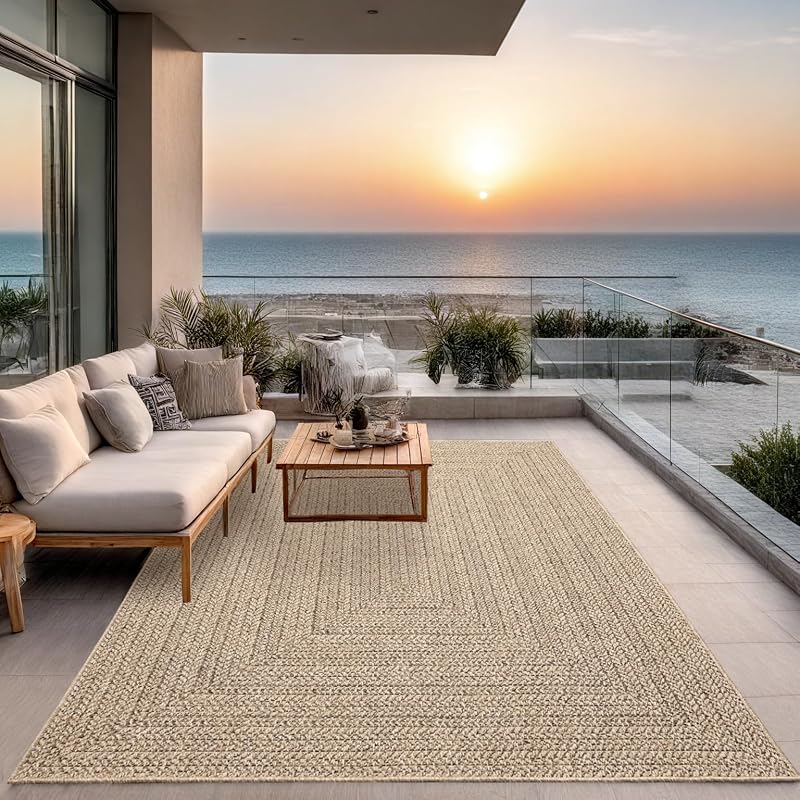 the carpet Kansas Robust Indoor Outdoor Rug Natural Jute Look 240 x 340 cm