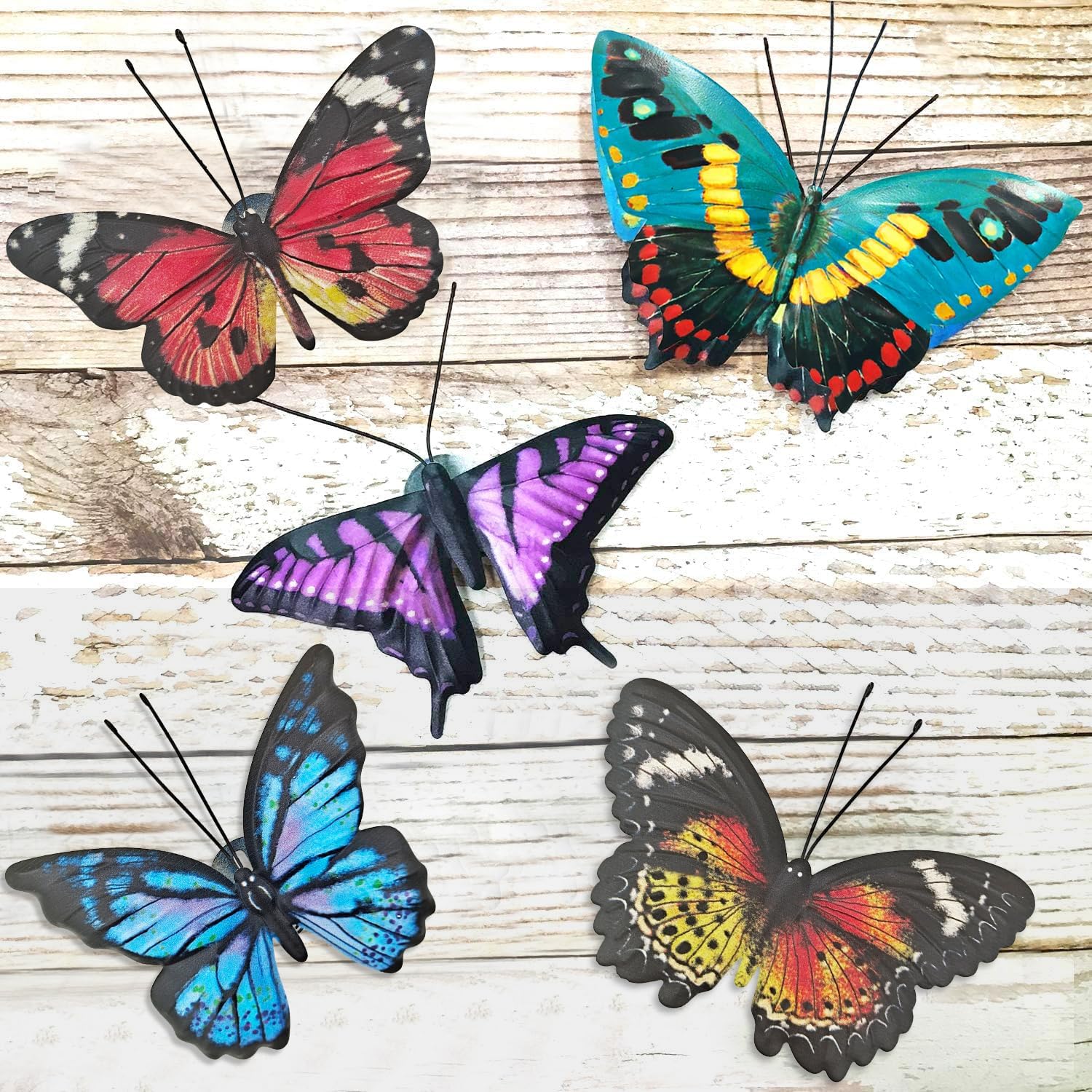 Plaques & Wall Art - VOKPROOF Metal Butterfly Wall Art Decor - 5 Pack Butterflies Hanging Decorations for Indoor Outdoor Garden,Patio,Fence