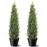 Artificial Cedar Topiary Trees 3FT 2 Set Outdoor Indoor Faux Cypress Plants | Premium PE foliage, soft &amp; lifelike; UV-resistant evergreen stays vibrant year-round, zero maintenance, sturdy pot incuded.