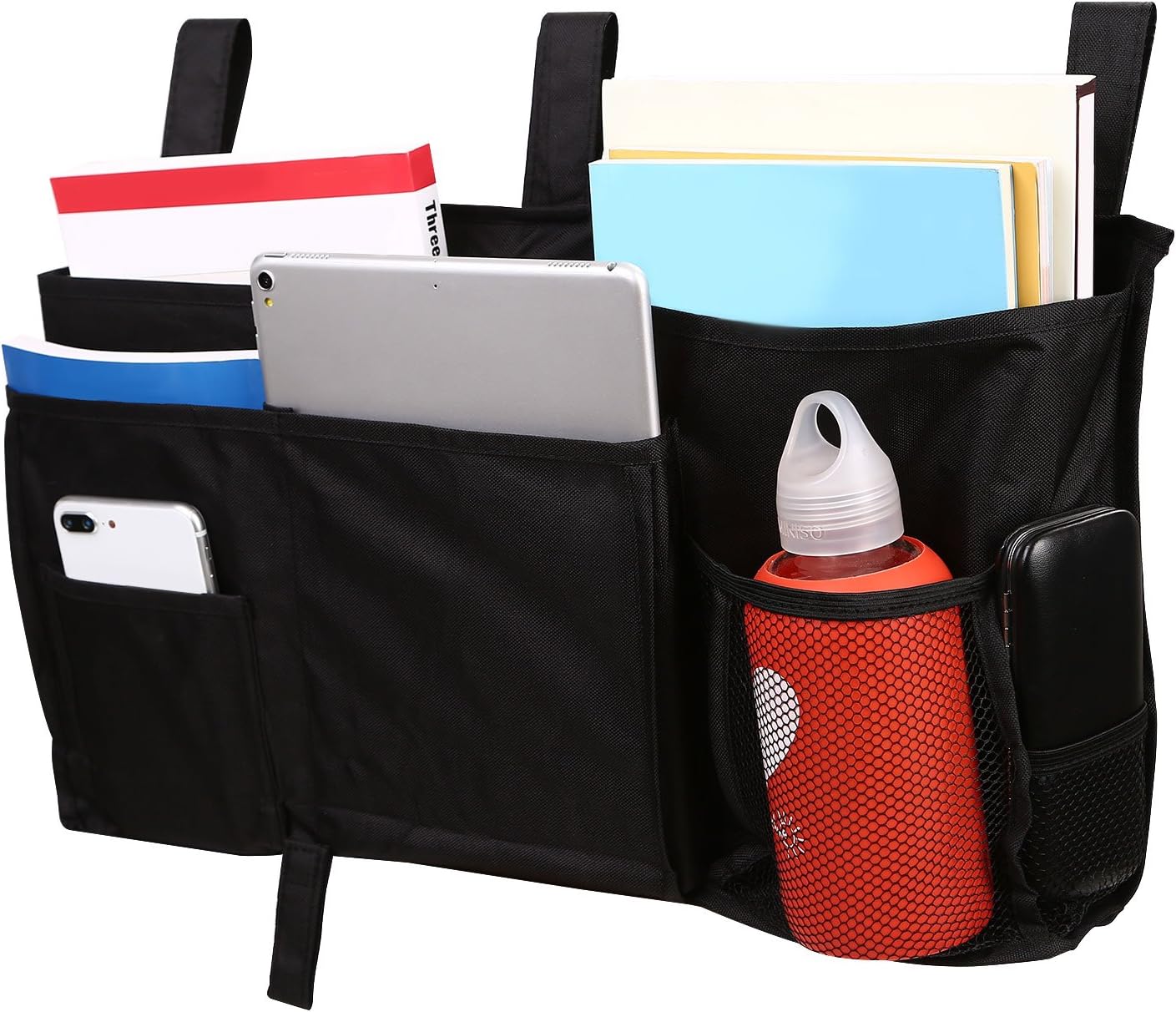 Corodo Black Bedside Caddy Organizer, Dorm Bedside Caddy with 8 Pockets