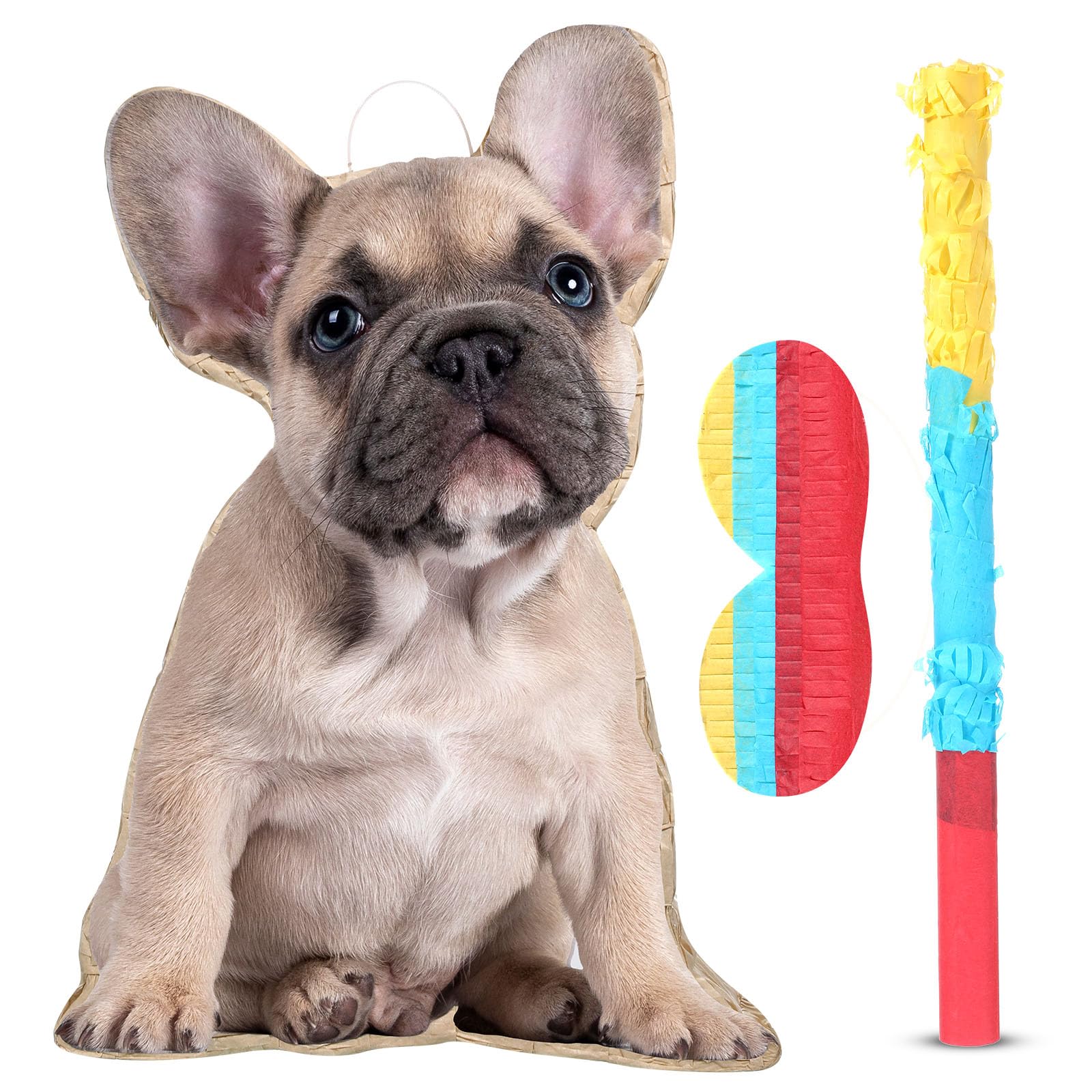 Photo 1 of Sotiff Dog Piñata Puppy Theme Game Set Dog Shape Piñata with Bat Stick Blindfold Mask for Pet Theme Birthday Baby Shower Party Game Supplies Decoration, 16.1x11x2.8 Inch
