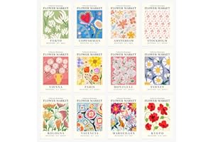 GIFTSFARM 12PCS Flower Market Poster, Danish Pastel Room Decor, Floral Wall art, Boho Wall Art, Wall Art for Living room Bedroom and Bathroom, Office Decor, Pastel Room Decor (8x10 in, Unframed)