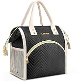 Lunch Bag Women Insulated Lunch Box Wide-Open Lunch Tote Bag Large Drinks Holder Durable Nylon Thermal Snacks Organizer for Men Adults Work Picnic Hiking Beach Fishing, Black Wavy