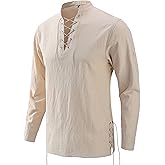 Bbalizko Mens Pirate Shirts Renaissance Viking Steampunk Medieval Lace up Long Sleeve Gothic Celtic Hippie Victorian Costume