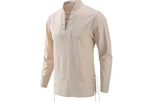 Bbalizko Mens Pirate Shirts Renaissance Viking Steampunk Medieval Lace up Long Sleeve Gothic Celtic Hippie Victorian Costume