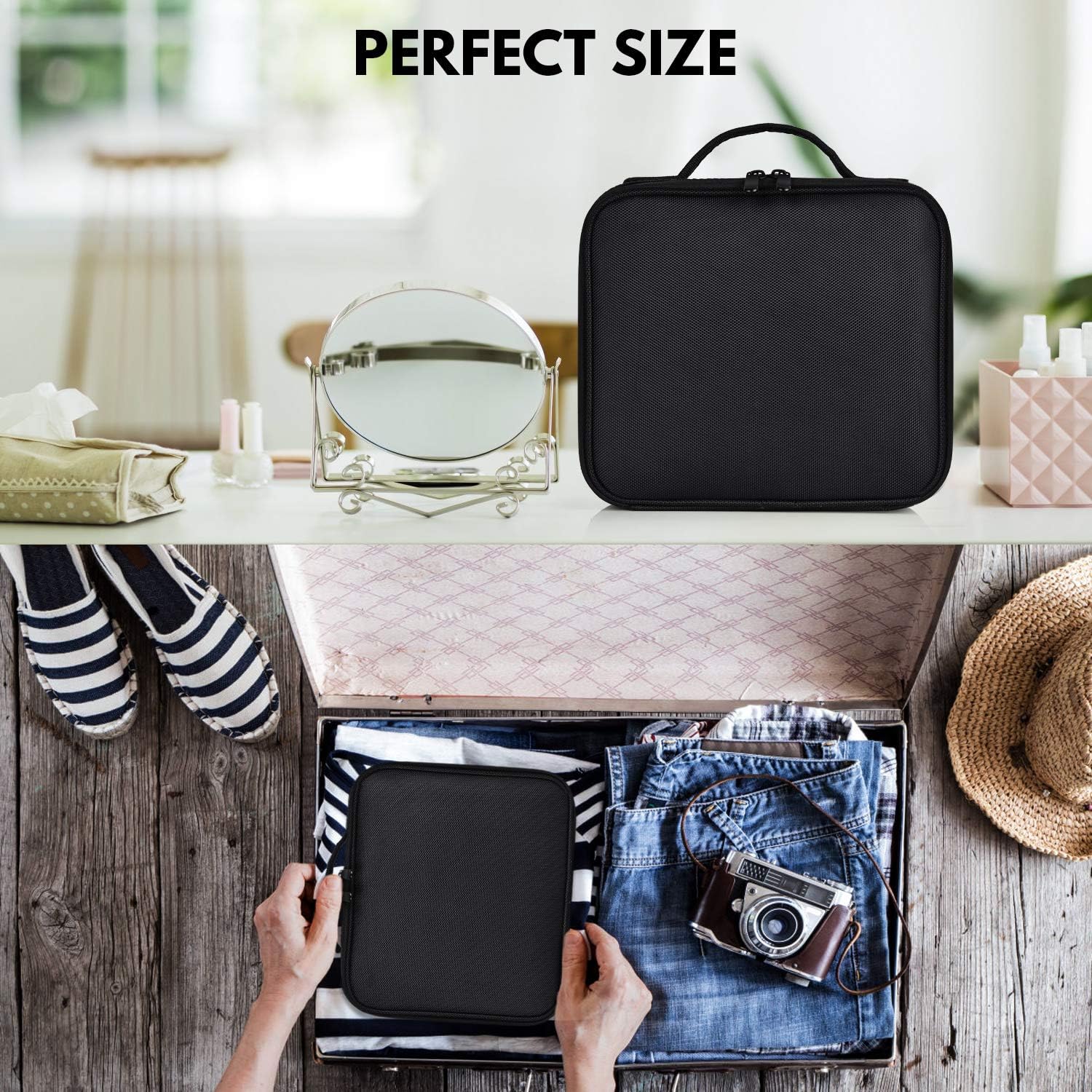 Travel Makeup Case Professional Cosmetic Train Cases Artist Storage Bag Make Up Tool Boxes Brushes Bags With Compartments Waterproof Detachable Vanity Organizer