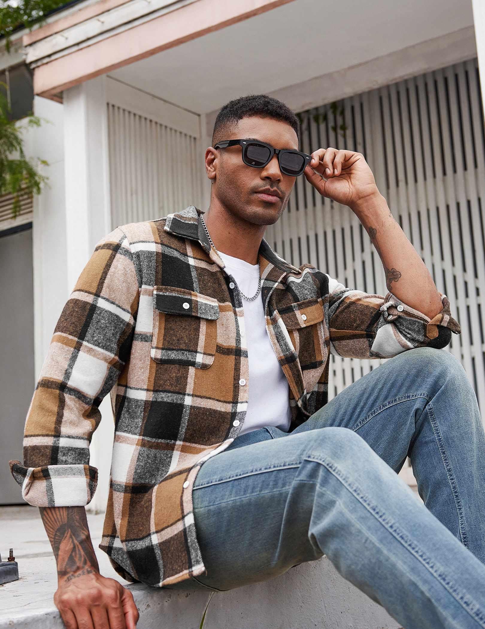 COOFANDY Men's Flannel Shirts Long Sleeve Cotton Plaid Shirt Jacket Casual Button Down Shirt with Pockets
