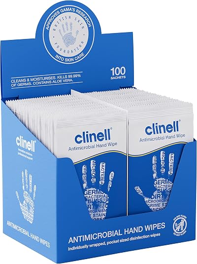 Clinell Antimicrobial Hand Wipes 100 Sachets - Dermatologically Tested