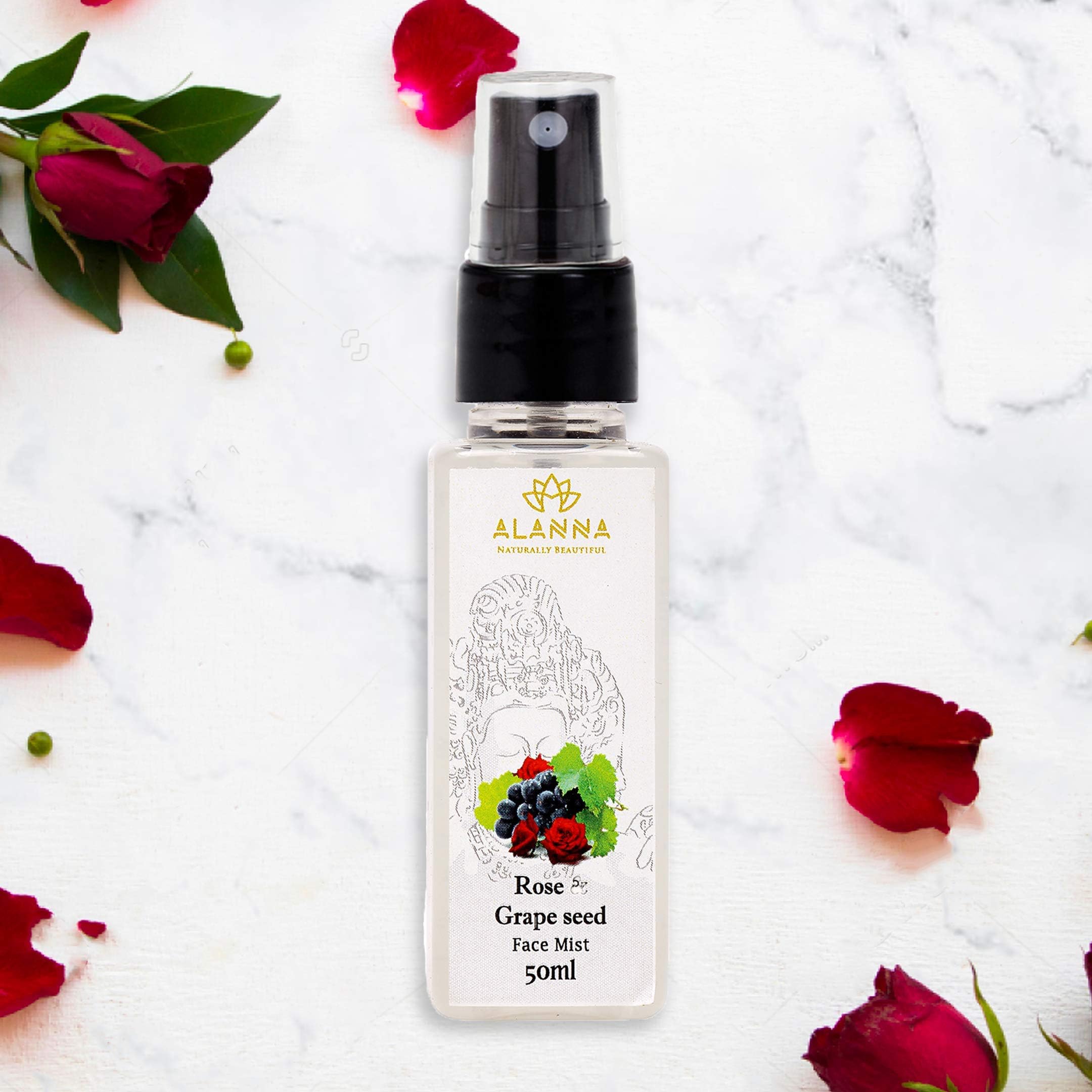 Alanna Naturally Beautiful Rose and Grapeseed Face Mist, White, 50 ml