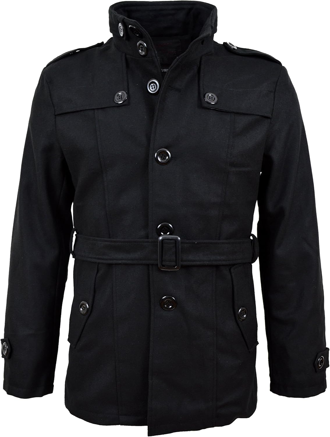 Mens Smart Buttoned Jacket Trench Pea Coat (UK XL, Black) Amazon.co.uk