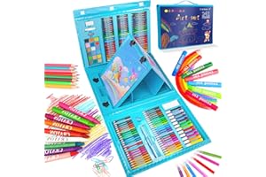 TANMIT 241 PCS Art Supplies, Drawing Art Kit for Girls Boys Teens, Artist Beginners Craft Set with Trifold Easel, Sketch Pad, Coloring Book, Pastels, Crayons, Pencils (Blue)