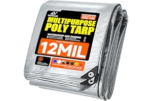 Tarpware 12Mil 5'x7' Silver/Black Tarp Heavy Duty Waterproof Durable Poly Tarpaulin, with Grommets&Reinforced Edges UV Resistant Tarps, Cover for Vehicle/Pool/Boat/Tent/Construction site
