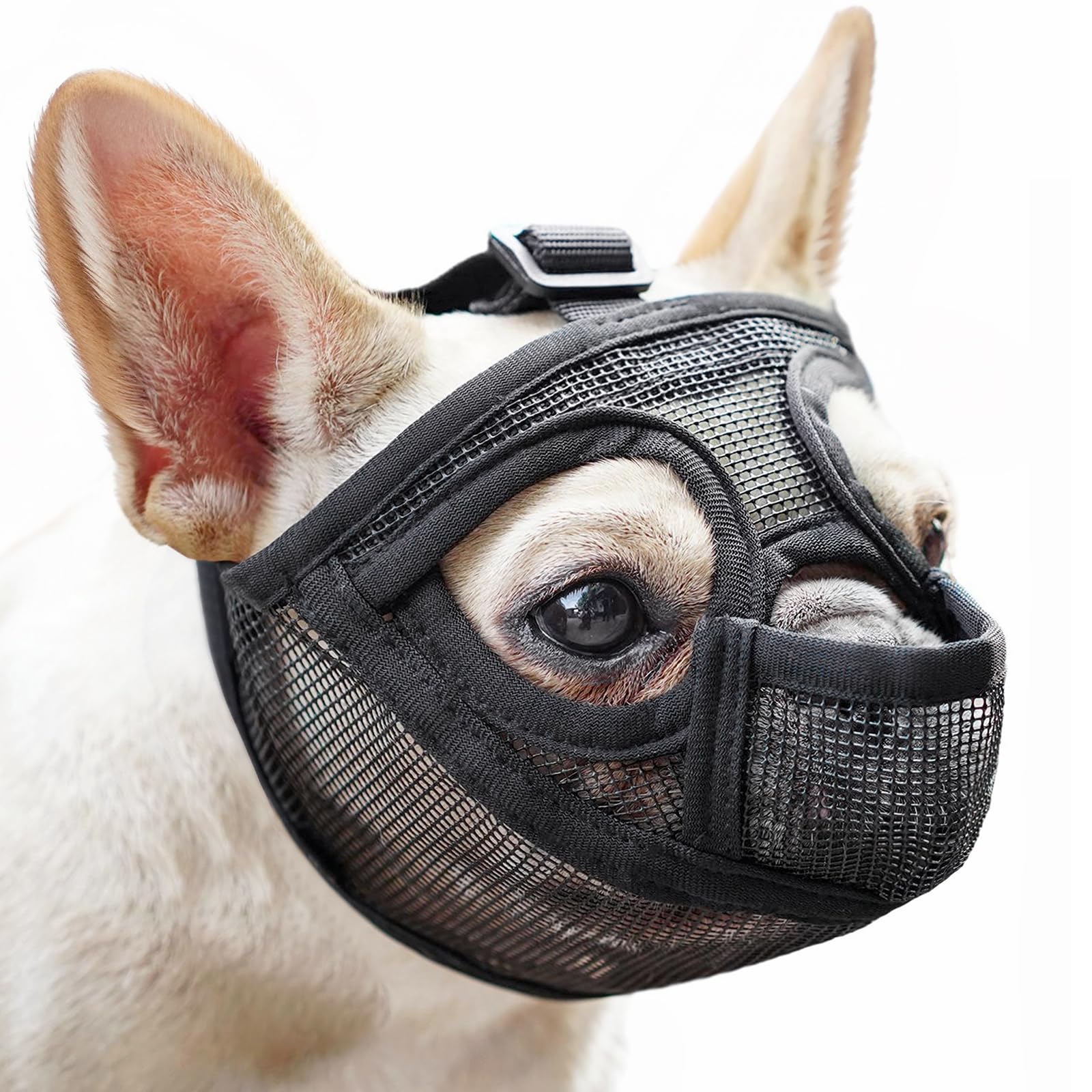 Mayerzon Short Snout Dog Muzzle for French Bulldog with Full Pant Design to Prevent Eating Biting, Soft Mesh Dog Muzzle for Shih Tzu Pug English Bulldog for Grooming Walking, Allow to Drink and Feed