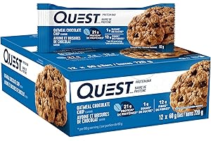 Quest Nutrition Oatmeal Chocolate Chip Protein Bar, High Protein, High Fibre, Low Sugar, Keto Friendly, 21g Protein, 1g Sugar