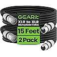GEARit XLR Male to Female Microphone Cable (15 Feet, 2-Pack) 3-Pin Balanced Shielded Mixer, Recording Studio, Podcast - Black