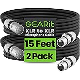 GEARit XLR Male to Female Microphone Cable (15 Feet, 2-Pack) 3-Pin Balanced Shielded Mixer, Recording Studio, Podcast - Black