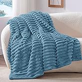 BEDELITE Twin Blanket for Couch & Bed, 300GSM Soft & Warm Fleece Blanket, Decorative and Giftable Striped Light Blue Blankets for Women, Men, 60"x80"