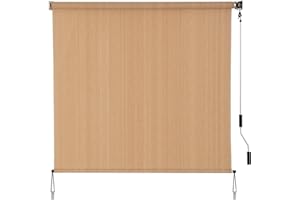 SMONTER Outdoor Sunshade Roller Shade 8’W x 8’H, Exterior Cordless Roll Up Shades Blinds, UV Protection Shade Cloth with Crank Operation for Outside Windows Patio Porch Gazebo, Walnut