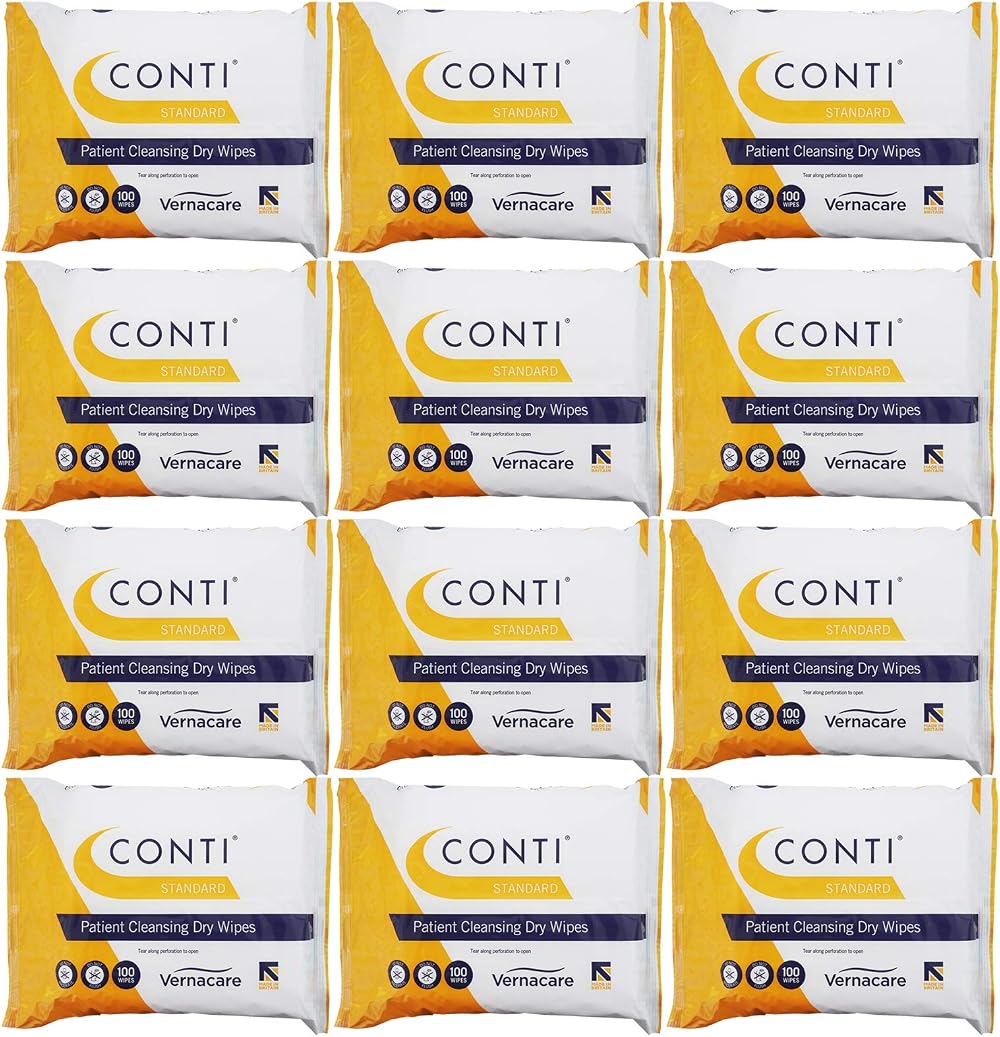 Vernacare Conti Standard Patient Cleansing Wipes 26x20cm 100/pack 12 Pack