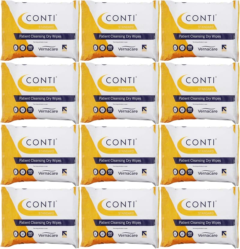Vernacare Conti Standard Patient Cleansing Wipes 26x20cm 100/pack 12 Pack