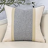 Yangest Patchwork Pillow Cover 20x20 Inch Luxury Cotton and Linen Cushion Cover Square Pillowcover for Couch Bedroom Living Room, Gray