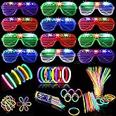 NUDALA 62 Pcs LED Light Up Party Favors 12 Glow Glasses with 50 Glow Sticks Necklaces Bracelets Bulk Light Up Toys for Christmas Easter 4th of July Party Favors Neon Carnival