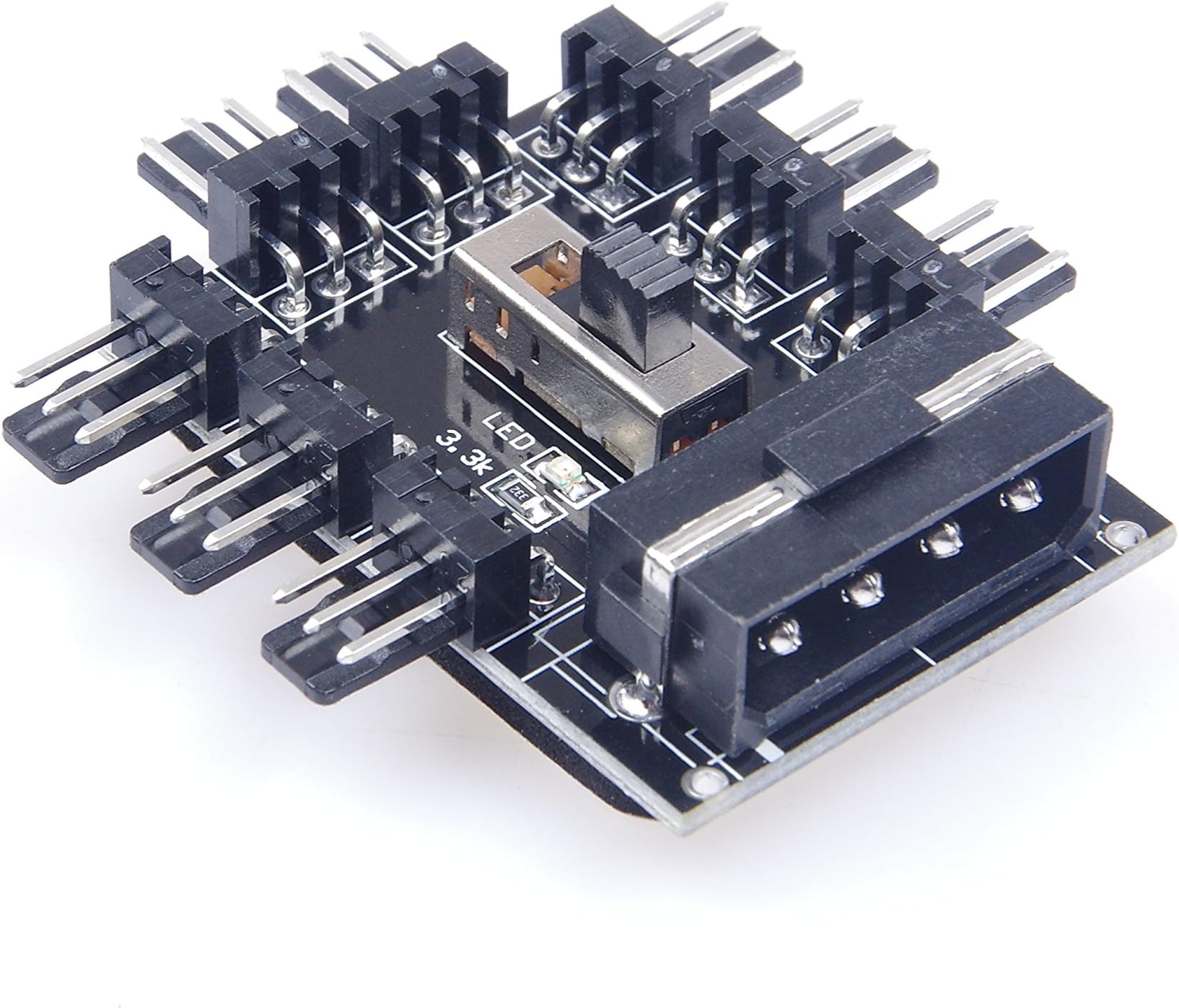 LM YN PC FAN HUB Temperature-controlled D-Type 4P Power Supply Support 8 Ports 12V 3-Pin Fan