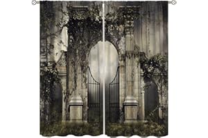 ICMOLYYENLO Gothic Blackout Curtains, Retro Palaces And Plants Cover The Theme Curtain Of The Horror Atmosphere,Suitable For Kitchen Bedroom Living Room Living Room Garden Decoration Curtains 2 Panels 72x63 Inch