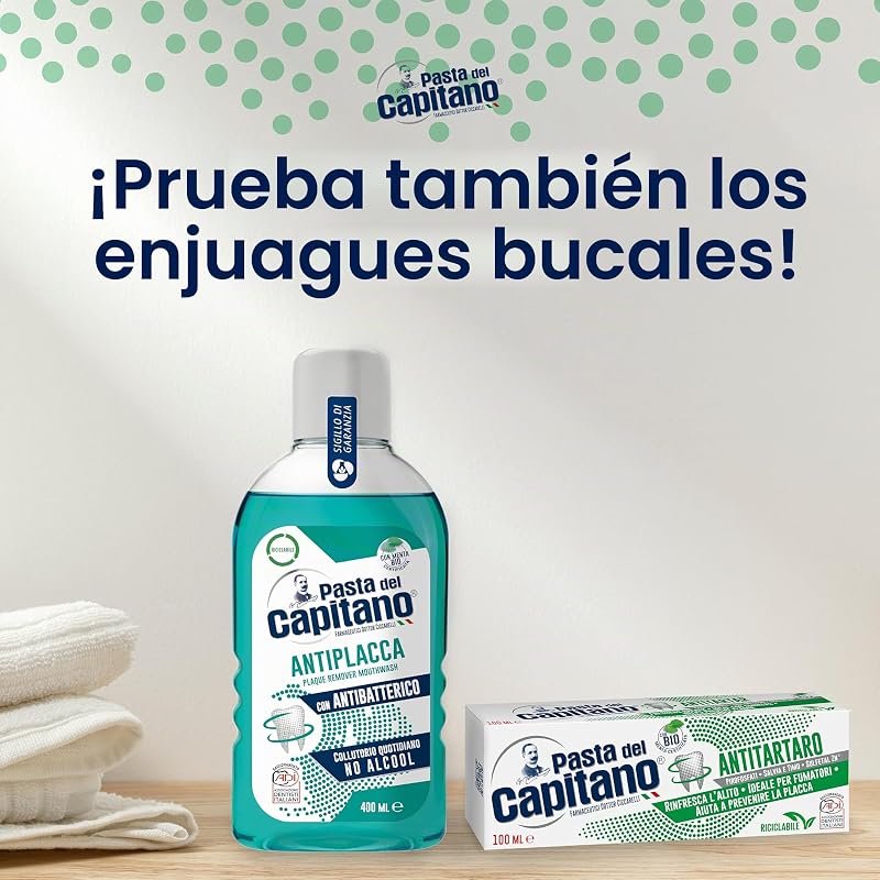 Pasta del Capitano, Dentífrico Antitártaro Bio, Brinda Frescura y Refresca el Aliento, Ideal para Fumadores, Ayuda a Prevenir la Placa, 100% Made in Italy, Tubo de 100 ml