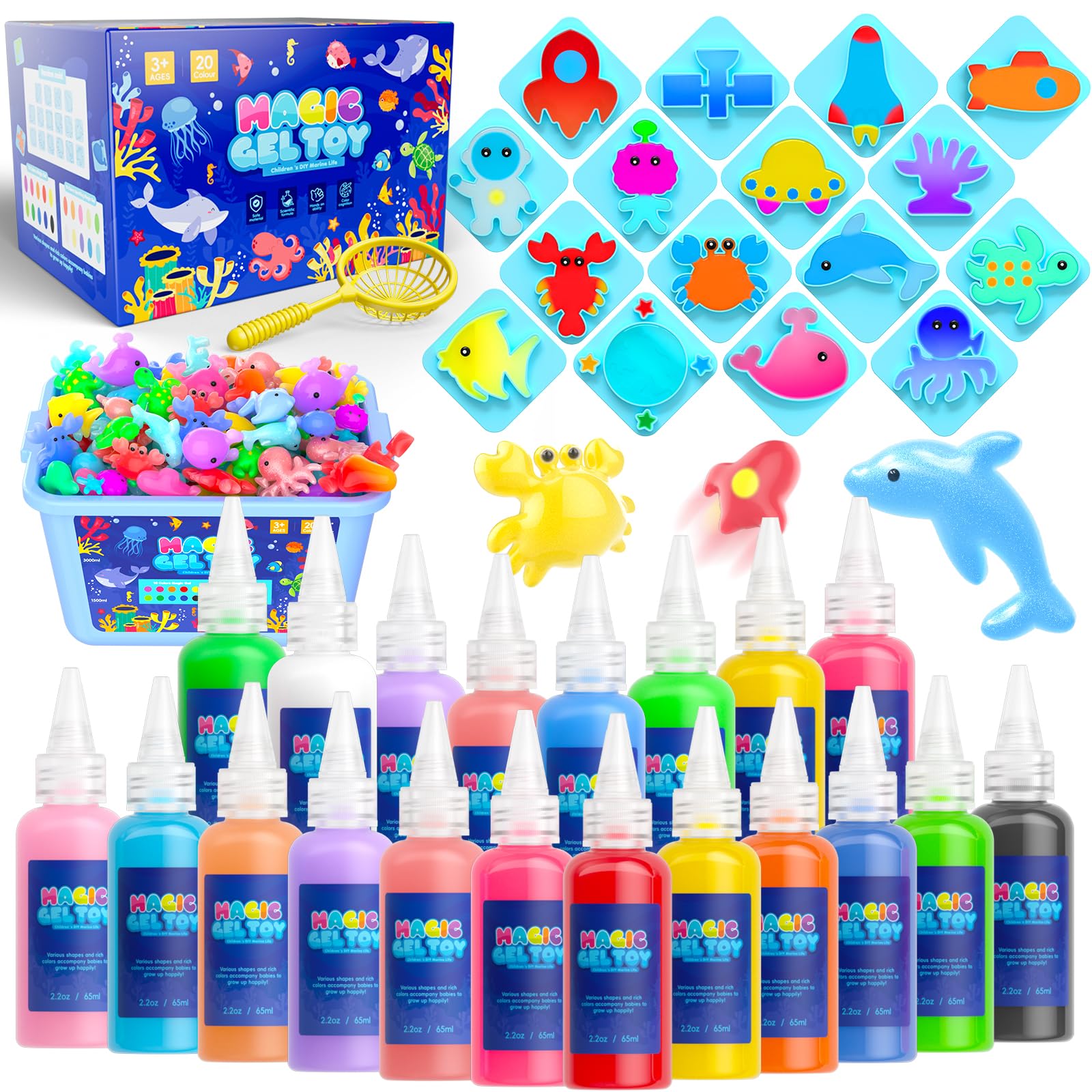 Photo 1 of Flooyes Magic Gel Water Pets Elf Toy Kit, Aqua Water Gel Kit for Kids, Creative Squishy Maker Toy with 20 Magic and 16 Shape Molds Pets, Birthday Gifts Crafts DIY for Kids, Make Your Own Squishies
