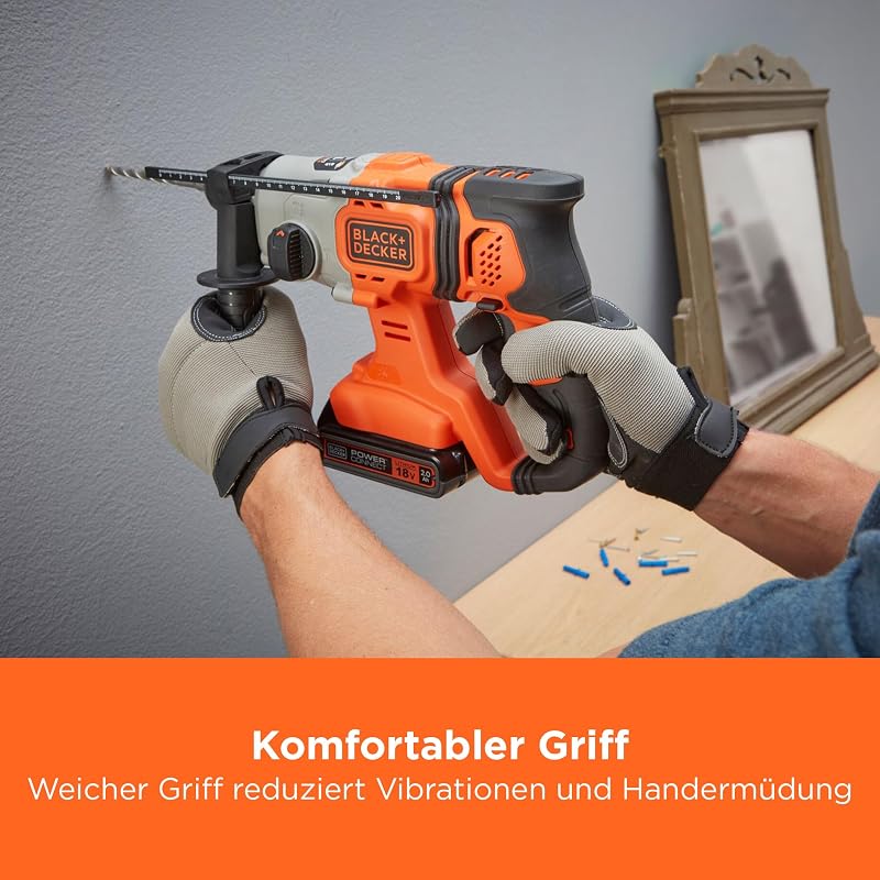 18V Akku-SDS-Plus-Bohrhammer, 1.2J Schlagenergie, 3 Modi, Inklusive 6mm Beton-Bit und Kit-Box, BCD900B-XJ