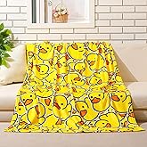 SmoothNovelty Cute Rubber Duck Throw Blanket All Season Cartoon Decorative Fleece Blankets Ducky Soft Cozy Flannel Carpet for Bed Chair Car Sofa Couch Bedroom(Yellow,50 X 60)