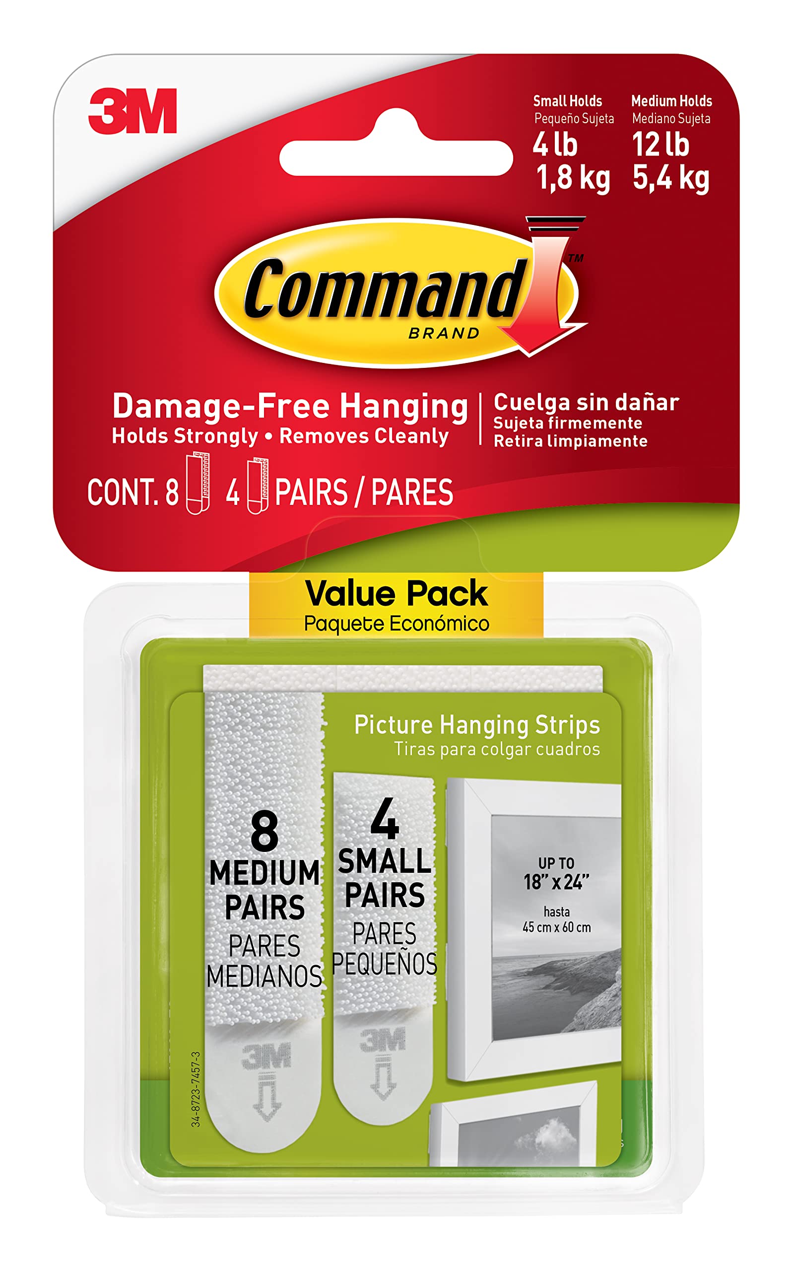Command Picture Hanging Strips Variety Value Pack, 4-Small and 8-Medium Strips, 4-Pack